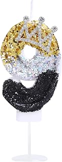 Crown 9 Birthday Candle 3D Number 9 Candle for Birthday Cake Girl Little Prince Princess 9th Birthday Party Cake Decoration, Black Silver and Gold Glitter