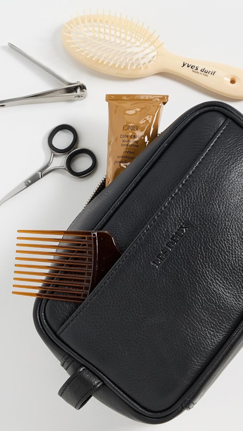 Les Deux Men's Faux Leather Wash Bag, Black/Black, One Size - Image 4