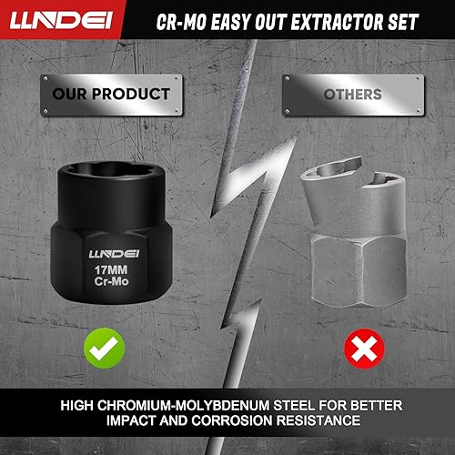 Miniatura 3 de LLNDEI Kit extractor de pernos, 15 piezas de extracción de tuercas peladas fáciles de sacar con accionamiento de 38 pulgadas, acero CR-MO resistente