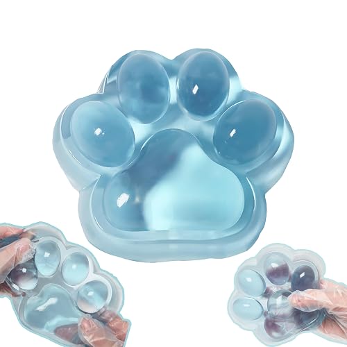 Chicooan Large Cat Paw Taba Squishy Big Squeeze Toys 5-inch Blue Cute Fufu Squishy Sensory Stress Relief Fidget Toys for Party Favors Sensory Anxiety Toys for Adults (Transparent Blue)