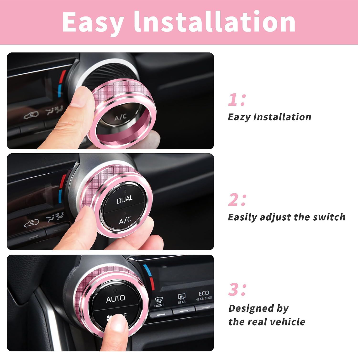 Polodunn for Toyota RAV4 Accessories 2025 2024 2023 2022 2021 2020 2019 -Air Conditioning Knob Covers, Push Start Button Cover Trim Rings 4pcs (Pink)