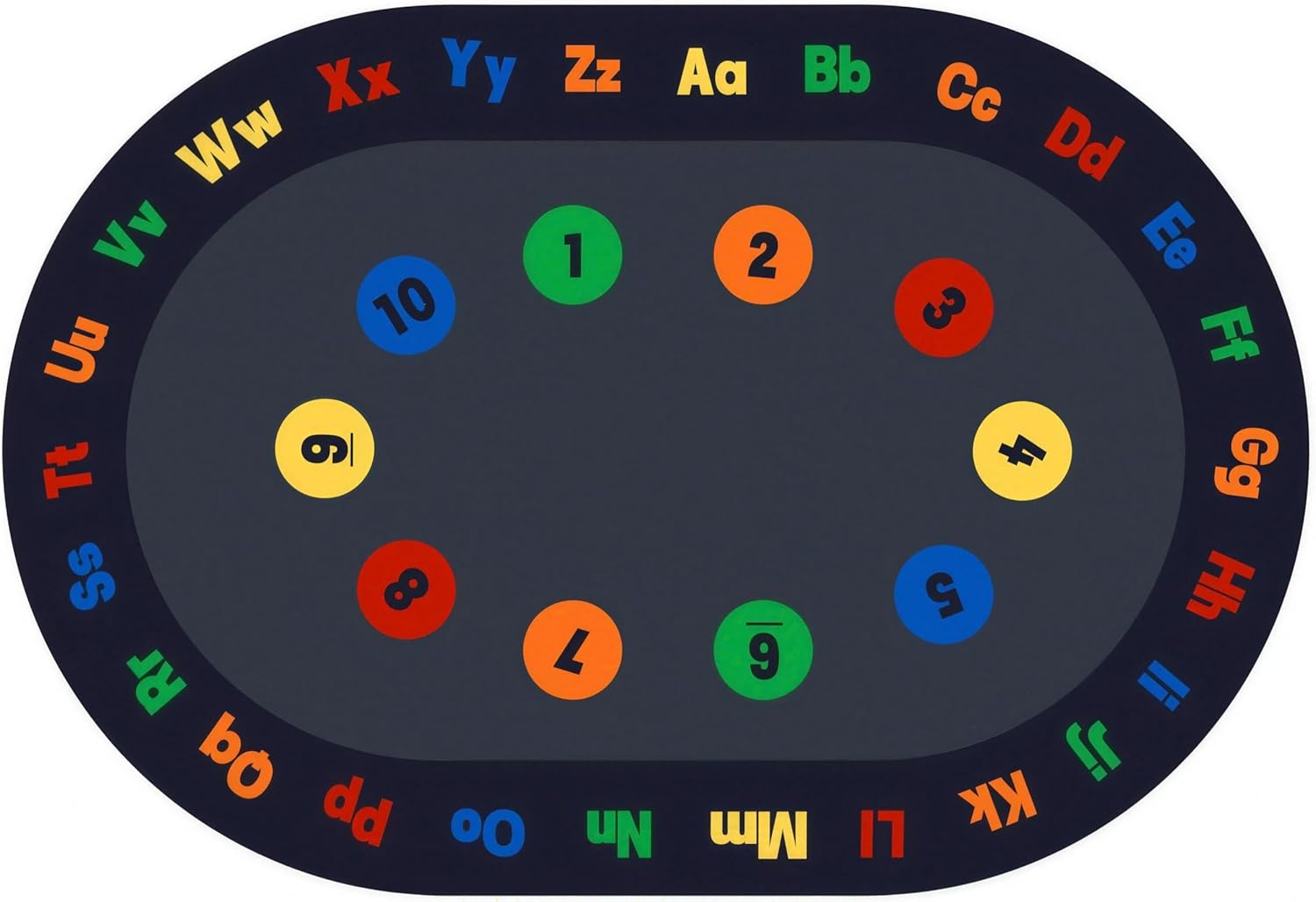 Oval Black Classroom Rug for Elementary School, 9' x 6' Large Kids Reading Rug, Non-Slip Black Carpet for Classroom