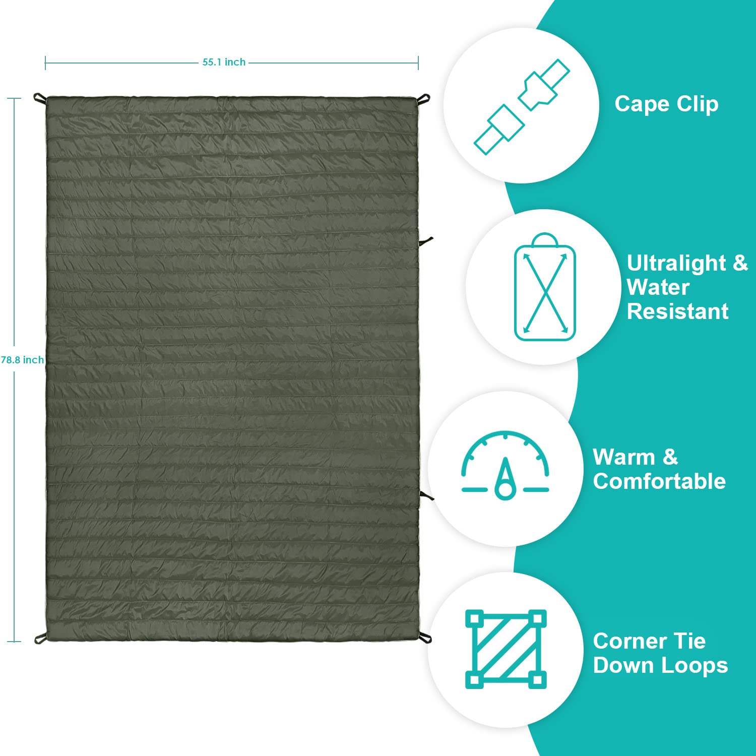 Gold Armour Camping Blanket - Puffy, Packable, Lightweight & Compact Insulated Camping Quilt for Outdoor - Backpacking, Beach, Stadium, Camp, Travel and Hiking Gear Essentials (Olive Green)