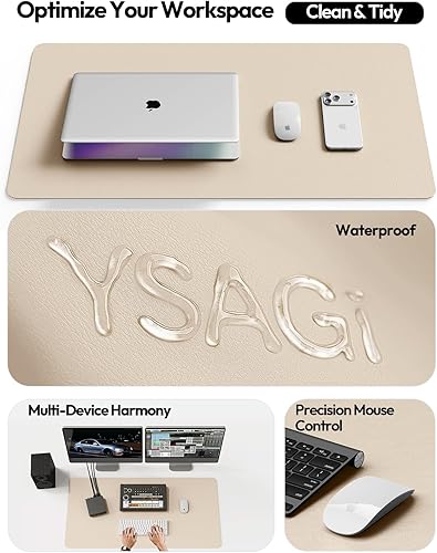 Miniatura 8 de YSAGi Almohadilla de piel protectora de escritorio, gran alfombrilla de ratón, alfombrilla de escritorio de piel sintética antideslizante, Eggshell