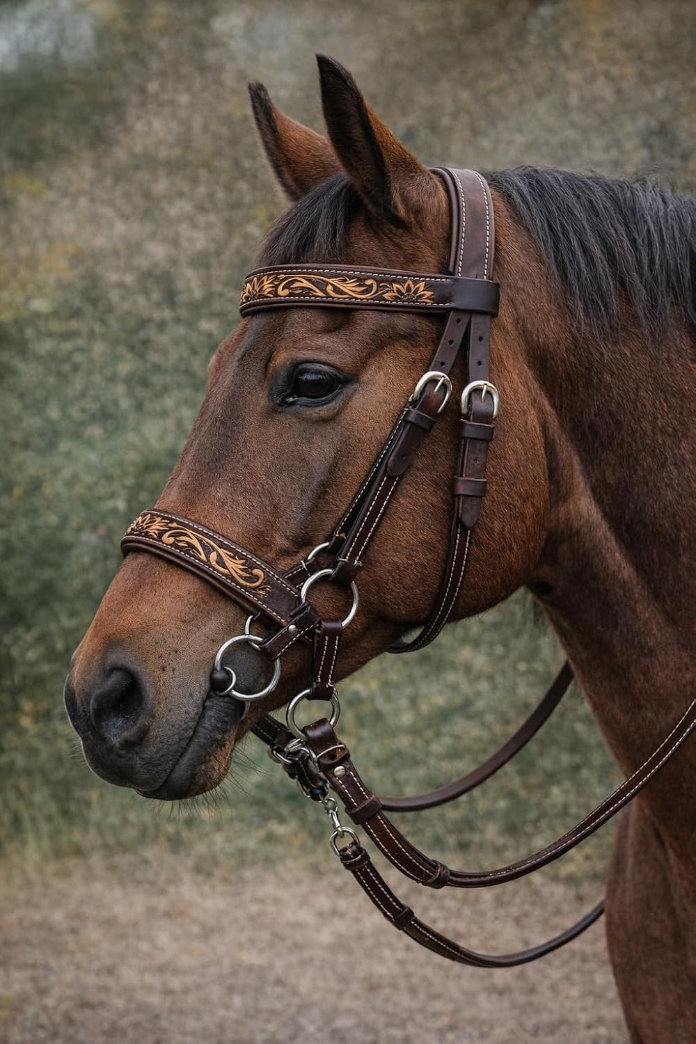 Horse Western Leather Bitless Sidepull Bridle Split Reins 77RS29BR