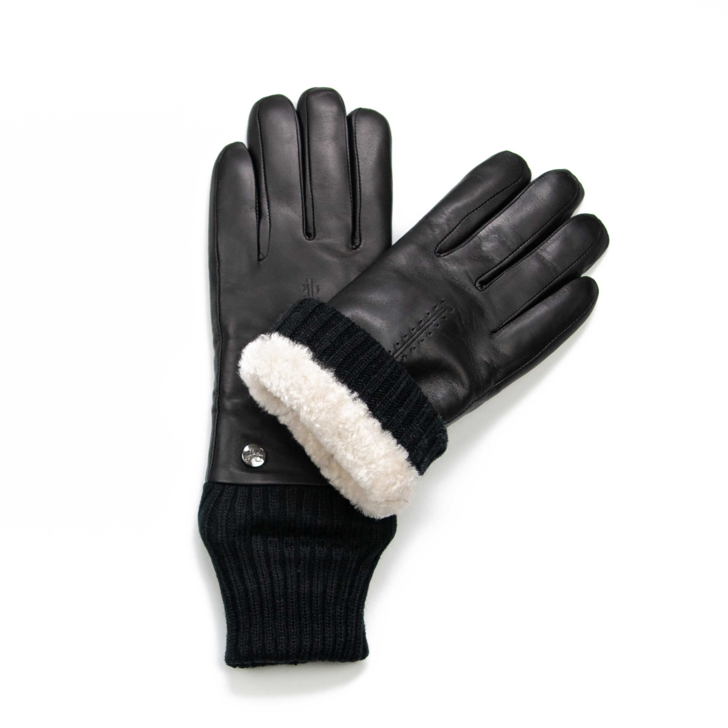 Guanti da donna in pelle nappa di agnello foderati con pelliccia di agnello merino, con polsini in maglia sul polso, ancora più caldi, guanti da donna in pelliccia d'agnello