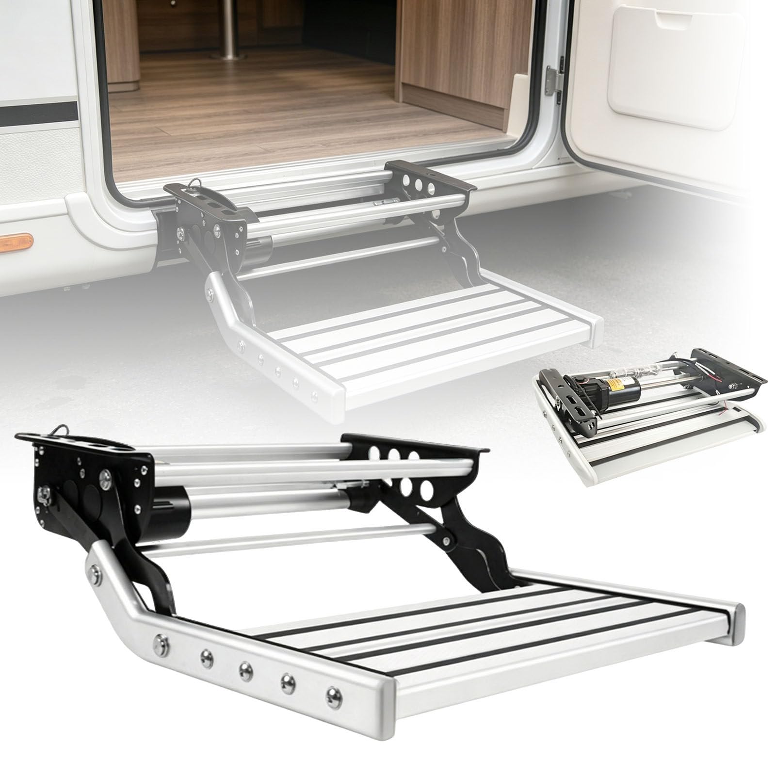Ymnogjie Single Automatic Rv Steps,Electric Retractable Stairs Double Layer Foldable Rv Step,Bright Led Lights Illuminate Entry While 440Lbs Ensures Durability For Campers,V-Ans,Rvs -24V