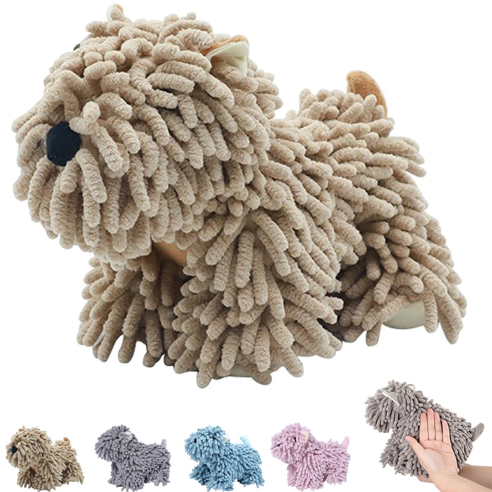 RIVODXIV Fuzzy Puppy Ball Hanging Towels,Puppy Shaped Chenille Hand Towel,Stuffed Animal Hand Towel,Dog Towels,Fuzzy Ball - Dog Shaped Chenille Cartoon Animal Fabric,For Bathroom Kitchen Sink (D)