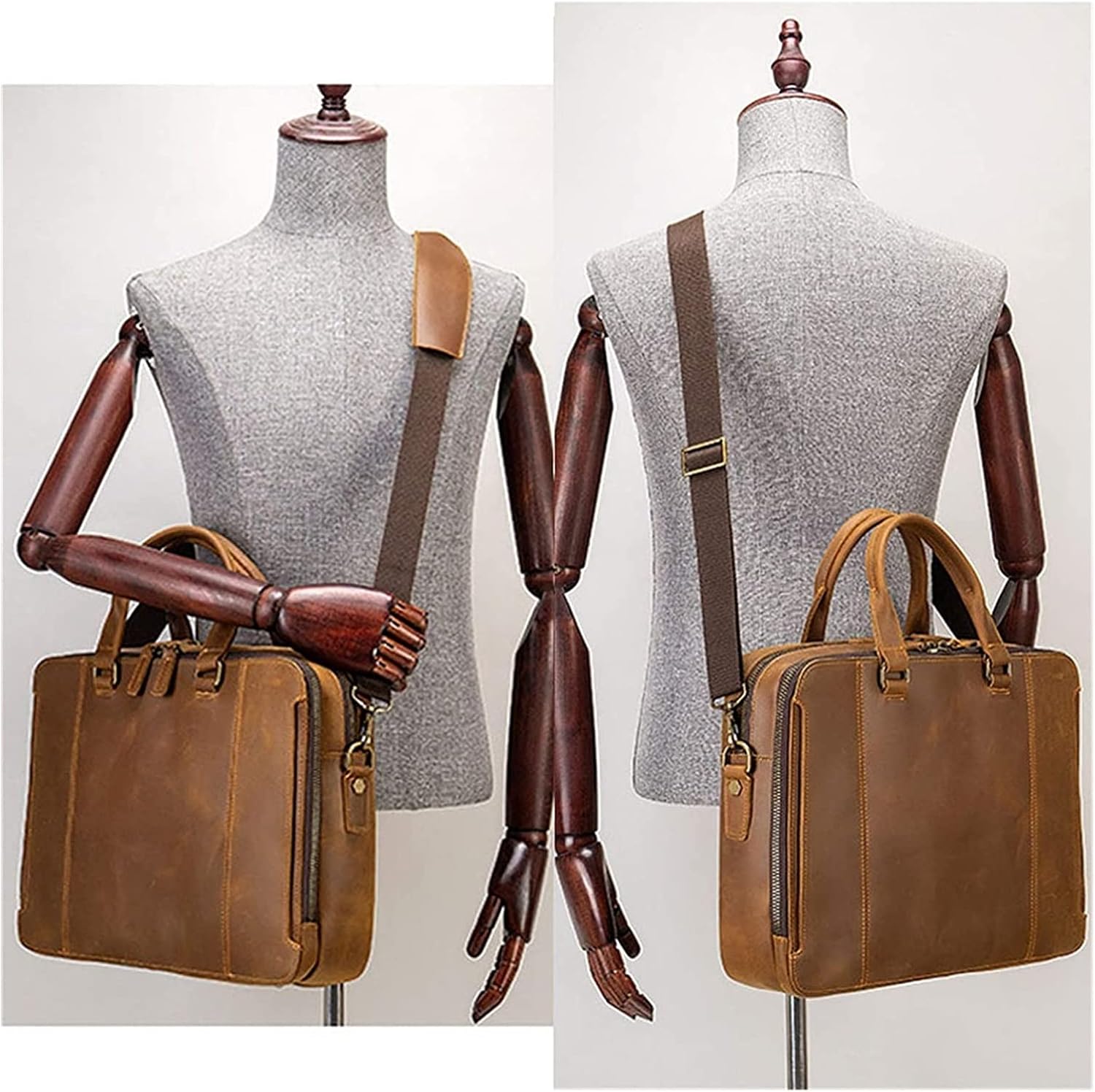 Leather Briefcase Classic Business Bag 15.6 Inch Laptop Shoulder Messenger bag