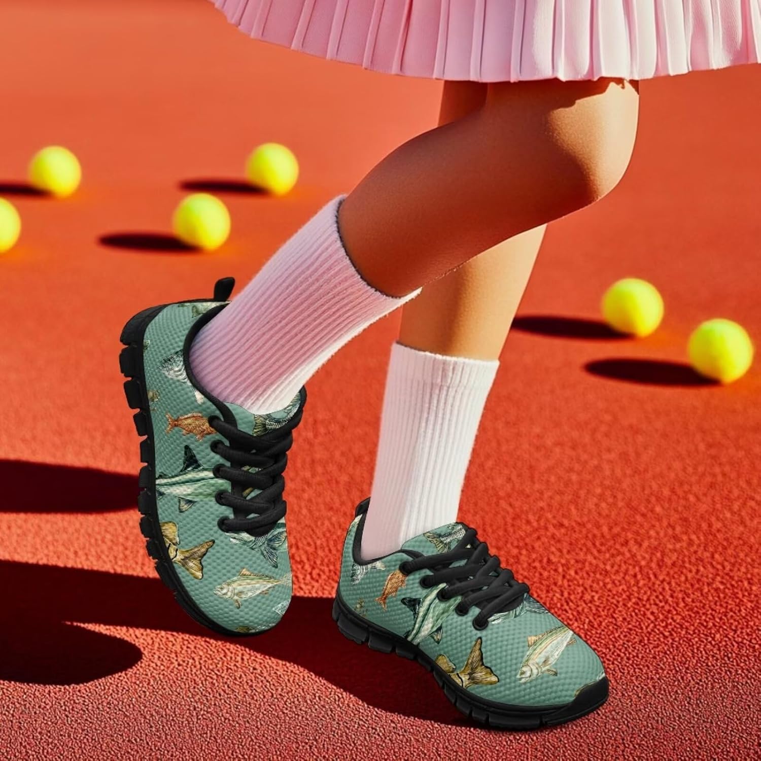 Pink Bass Fish Shoes for Girls Kid Lace up Sneakers Fashion Athletic Casual Shoes Lightweight Tennis Running Shoe
