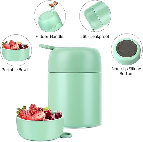 Miniatura 3 de Termo para comida caliente tarro de comida aislado de 17 onzas con cuchara plegable y tenedor termo de comida a prueba de fugas para niños y adultos