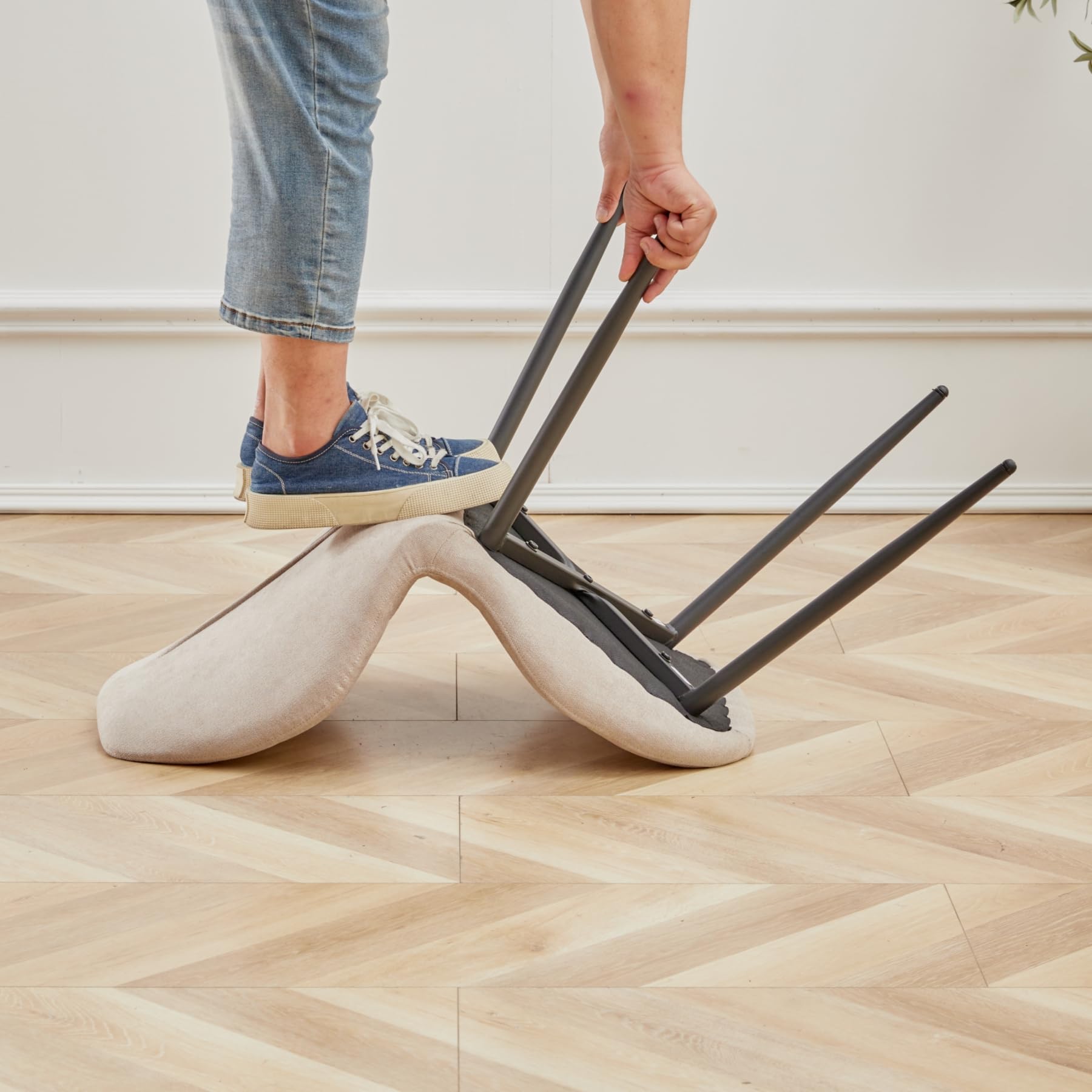 Esstisch und Stuhlset, 100 cm Runder Esstisch und 4 Moderne Leinenstühle, für Esszimmer, Küche, Wohnzimmer (Helle + Khaki)