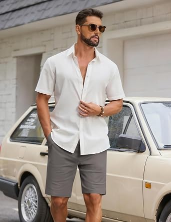 COOFANDY Mens Casual Shorts Cotton Drawstring Elastic Waist Lightweight 9 Chino Golf Shorts Summer Beach Shorts
