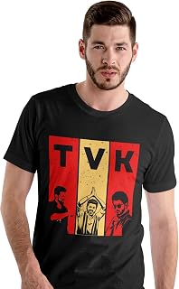 TVK Graphic Printed Regular Fit T-Shirt for Unisex, Three Vijay in Flag, Casual Half Sleeve Round Neck, 100% Cotton, 180 GSM Price In India