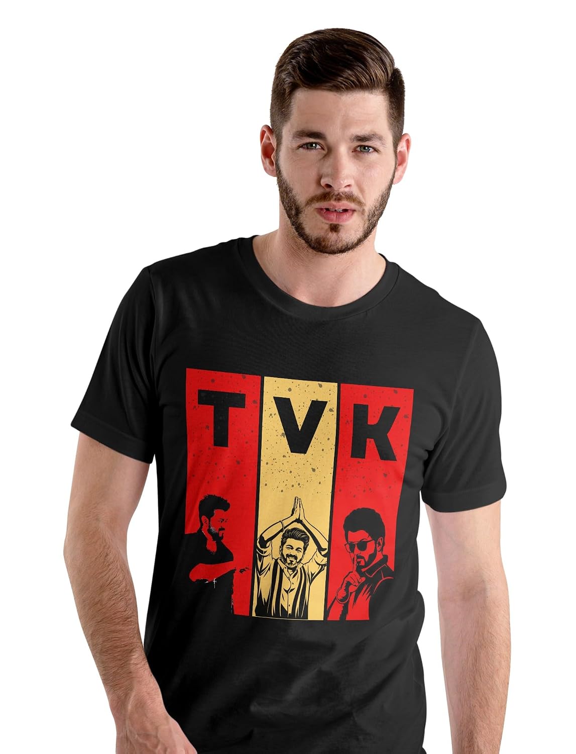 TVK Graphic Printed Regular Fit T-Shirt for Unisex, Three Vijay in Flag, Casual Half Sleeve Round Neck, 100% Cotton, 180 GSM - Review, Price and Buying Guide