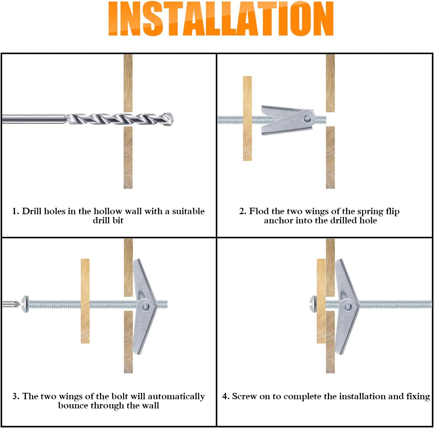HELIFOUNER 24 Pieces Toggle Bolt and Wing Nut for Hanging Heavy Items on Drywall - 1/8 Inch, 3/16Inch, 1/4Inch : Industrial & Scientific