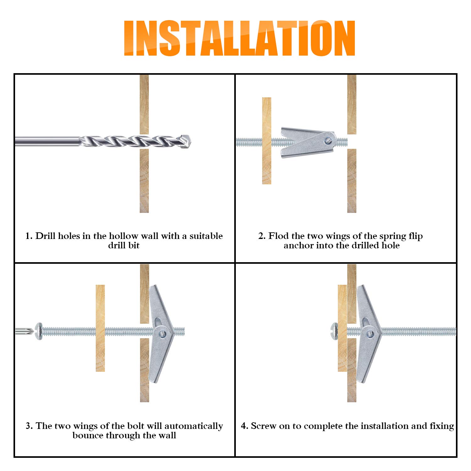 HELIFOUNER 24 Pieces Toggle Bolt and Wing Nut for Hanging Heavy Items