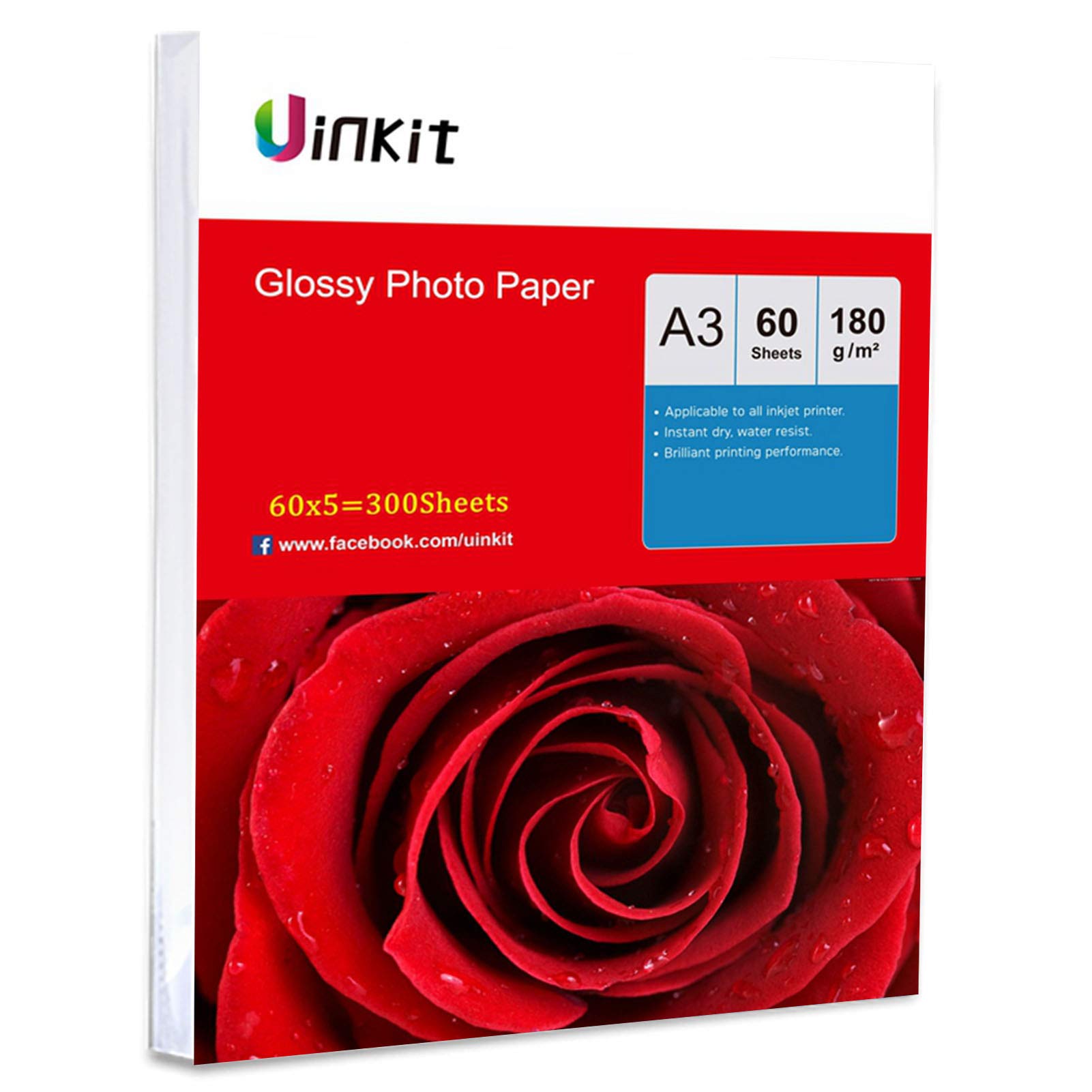 Papier fotograficzny A3 wysoki błyszczący 180 g/m2 – 300 arkuszy super biały papier atramentowy do druku atramentowego w wersji Uinkit