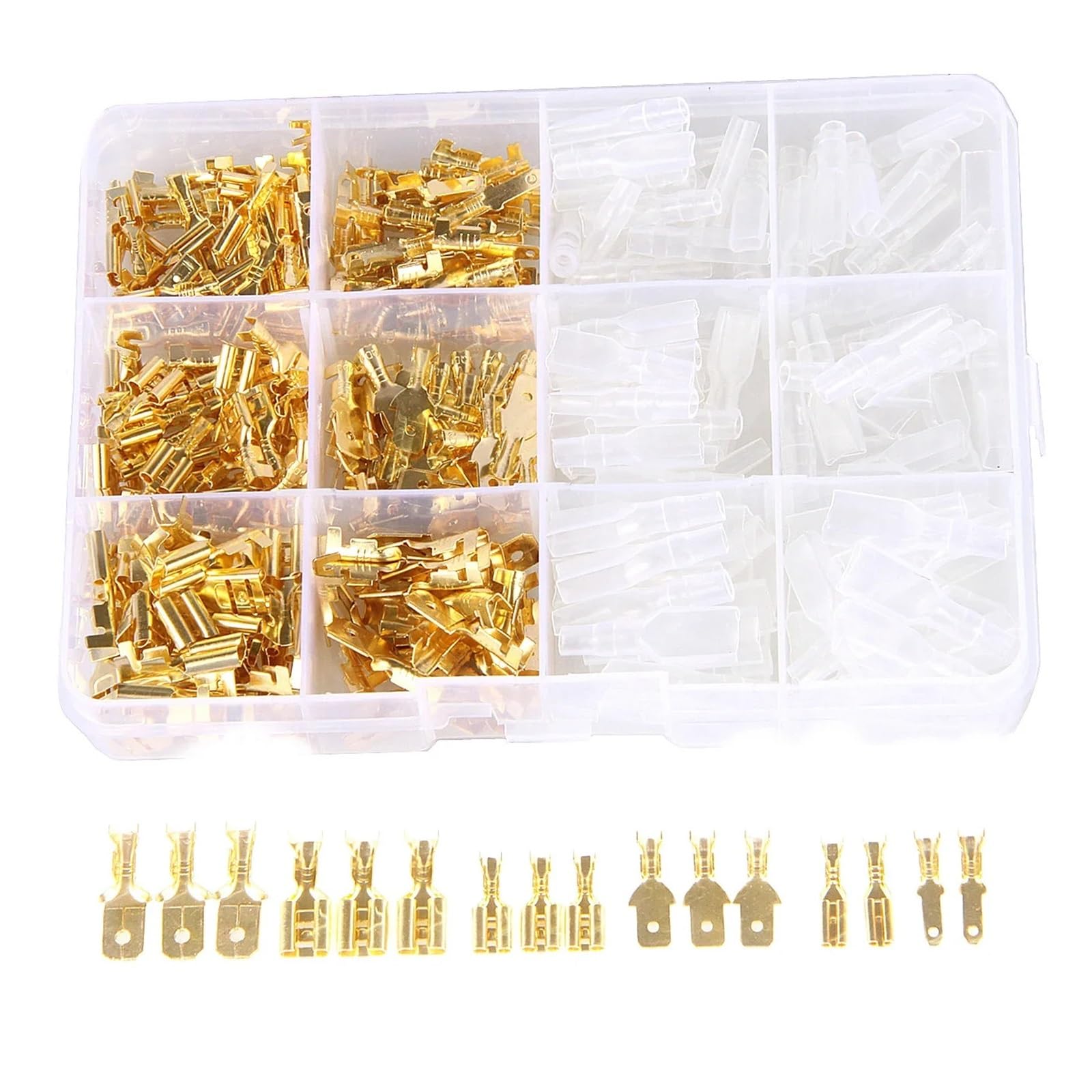 QMKADFQXF 300Pcs Assorted Crimp Spade Terminals 2.8/4.8/6.3mm Female/Male Terminals Electrical Wire Connectors With Insulating Sleeves