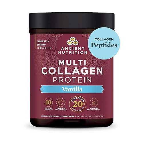 Ancient Nutrition Collagen Peptides Powder, Multi Collagen Protein, Women & Men, Vitamin C, Probiotics, Hydrolyzed Collagen, Supports Skin, Joints, Gut Health, Vanilla, 60 Servings - Vanilla - 60 Servings (Pack of 1)