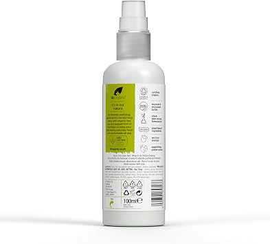 Dr Organic Tea Tree Foot + Shoe Spray, Deodorise, Freshen Footwear, Purifying, Quick Drying, Aluminium Free, with Natural Peppermint Oil, Vegan, Certified Organic, 100ml
