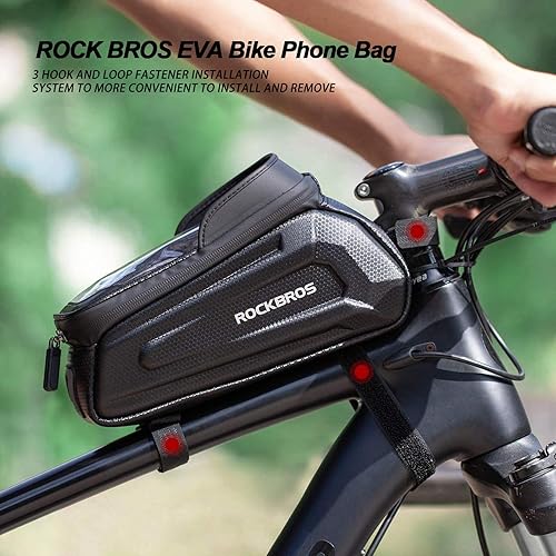 Miniatura 3 de ROCKBROS Bolsa de teléfono para bicicleta, bolsa de marco frontal de bicicleta, bolsa impermeable para manillar de tubo superior con luz de cabeza