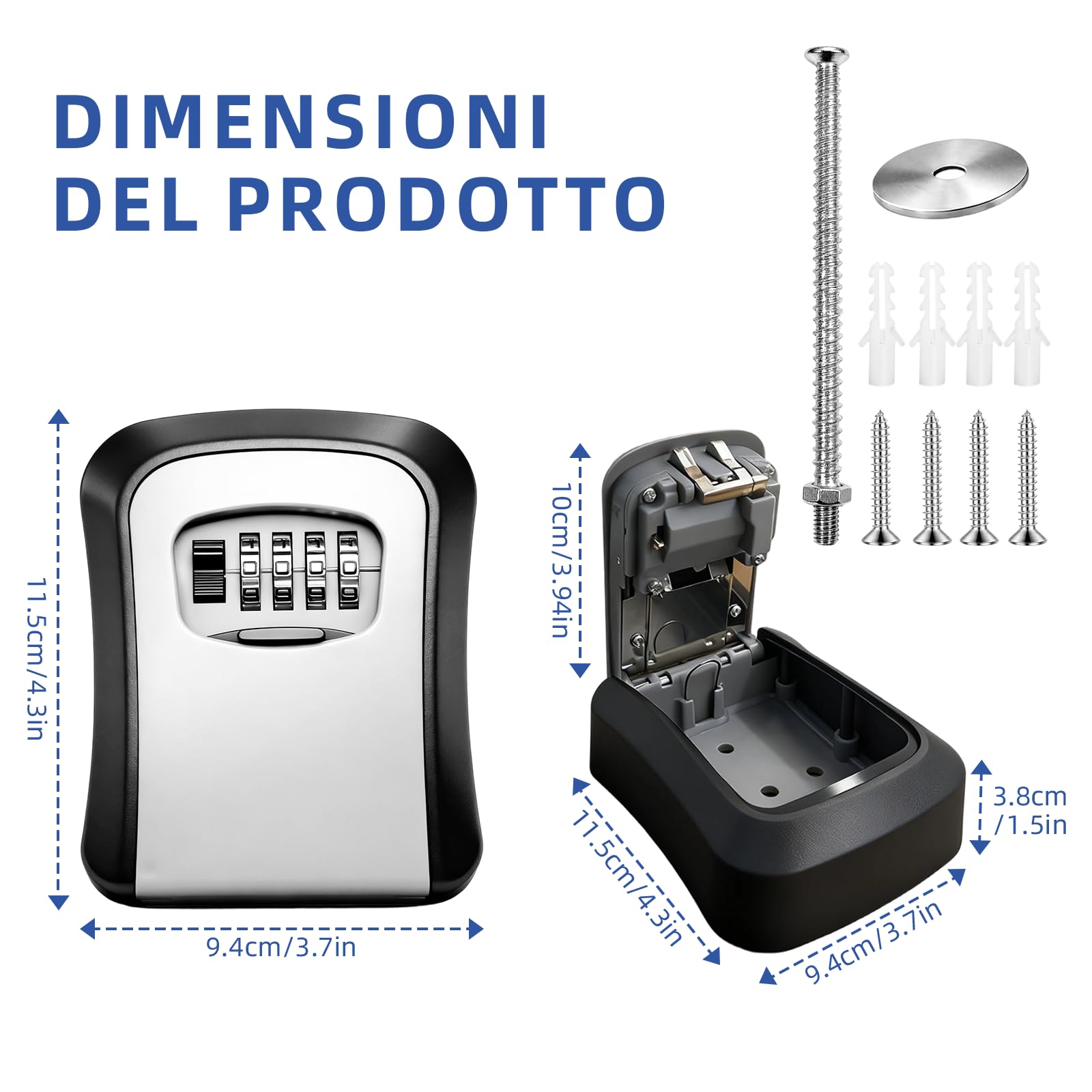 Cassetta Chiavi con Codice, Cassaforte Chiavi da Parete a Combinazione 4 Cifre, Cassetta Chiavi Sicura per Esterno e Interno, Key Box Nero/Grigio (2)
