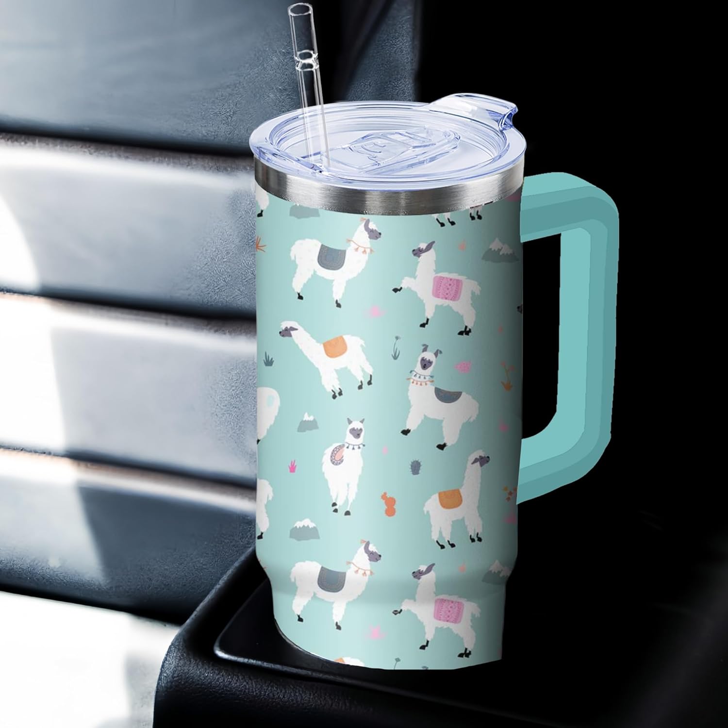 30 oz Llama Tumbler with Handle and Straw, Alpaca Insulated Stainless Steel Cup with Lid, Travel Coffee Mug Water Bottle, Gifts for Woman Animal Lovers - Image 7