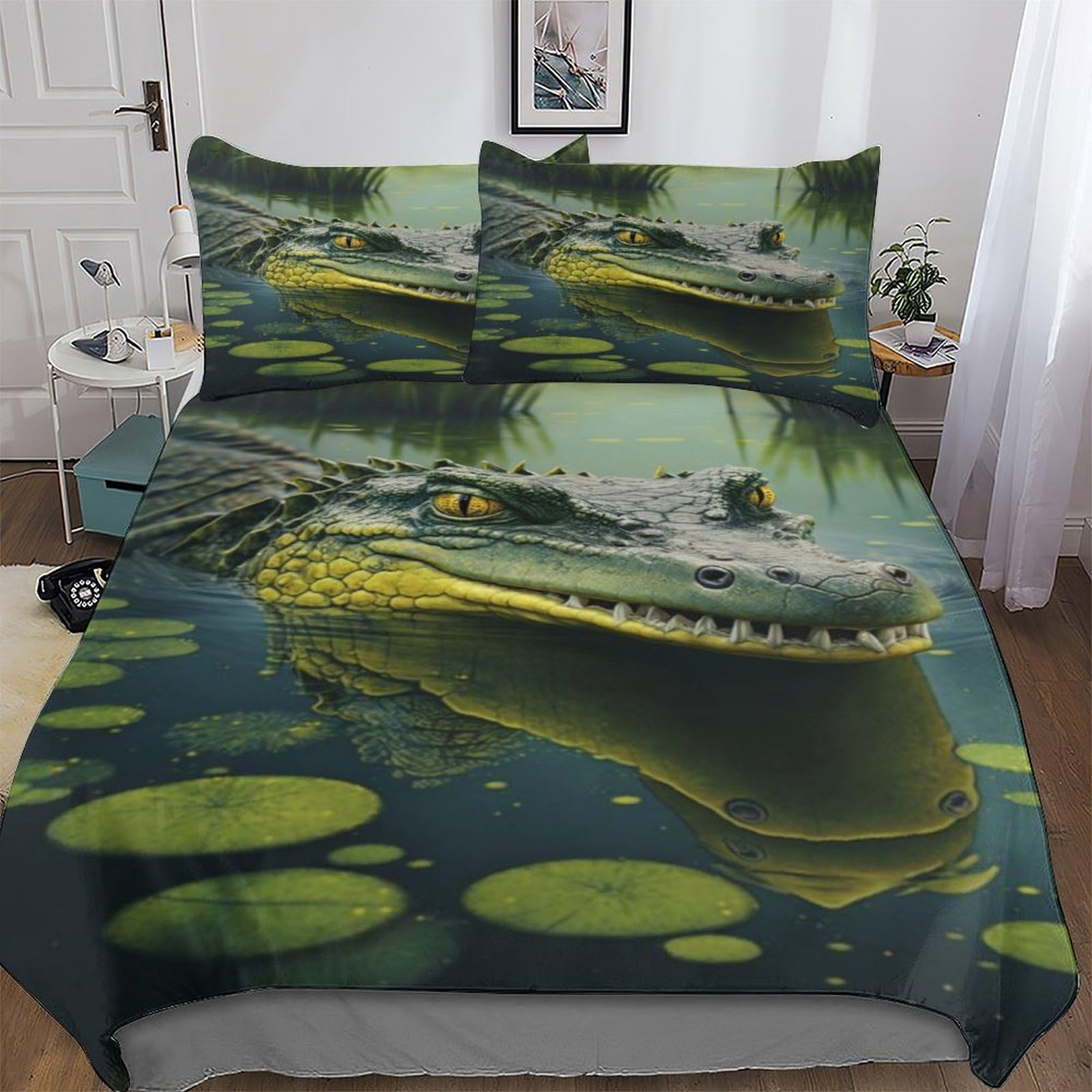 AASWSWW Crocodile Duvet Cover Set Microfiber Bedding Set Quilt Cover 3 Pieces with Pillowcases For Boys Girls Comforter Cover Double (200x200cm)