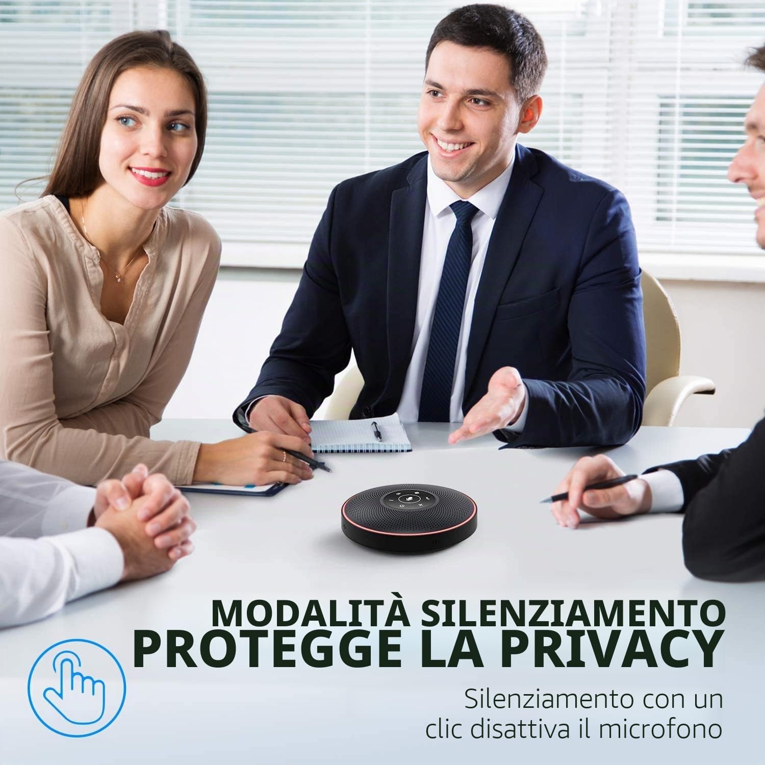 EMEET Altoparlante per conferenze Bluetooth - Sistema vivavoce USB per 5-10 persone, vivavoce con 4 microfoni AI, riconoscimento vocale a 360º, microfono per conferenze con dongle