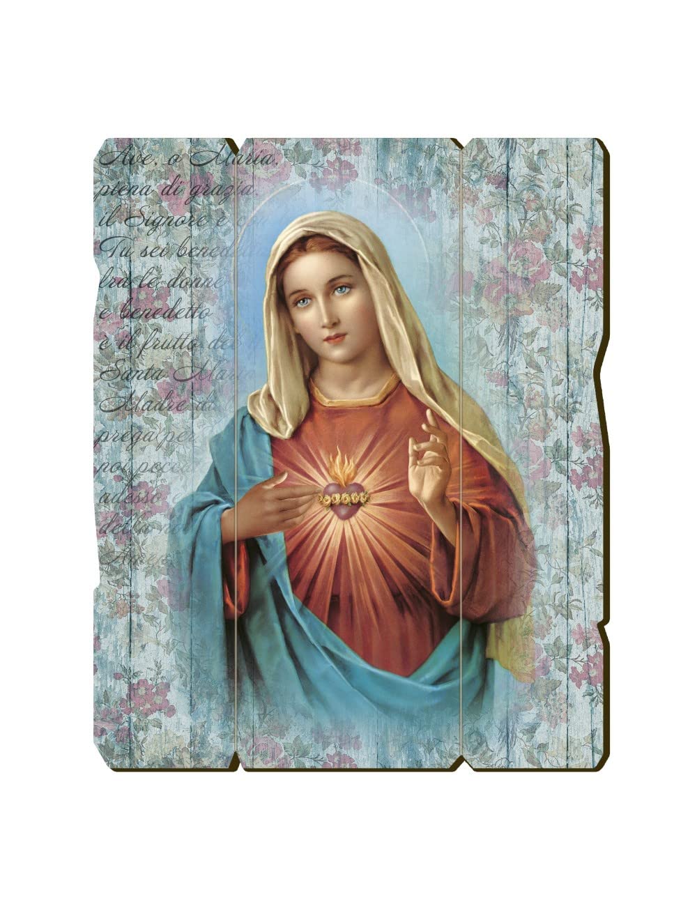 F.LLI BONELLA FRATELLI BONELLA, Vintage Shaped Immaculate Heart of Mary Picture, Poplar Wood Picture Thickness 8mm