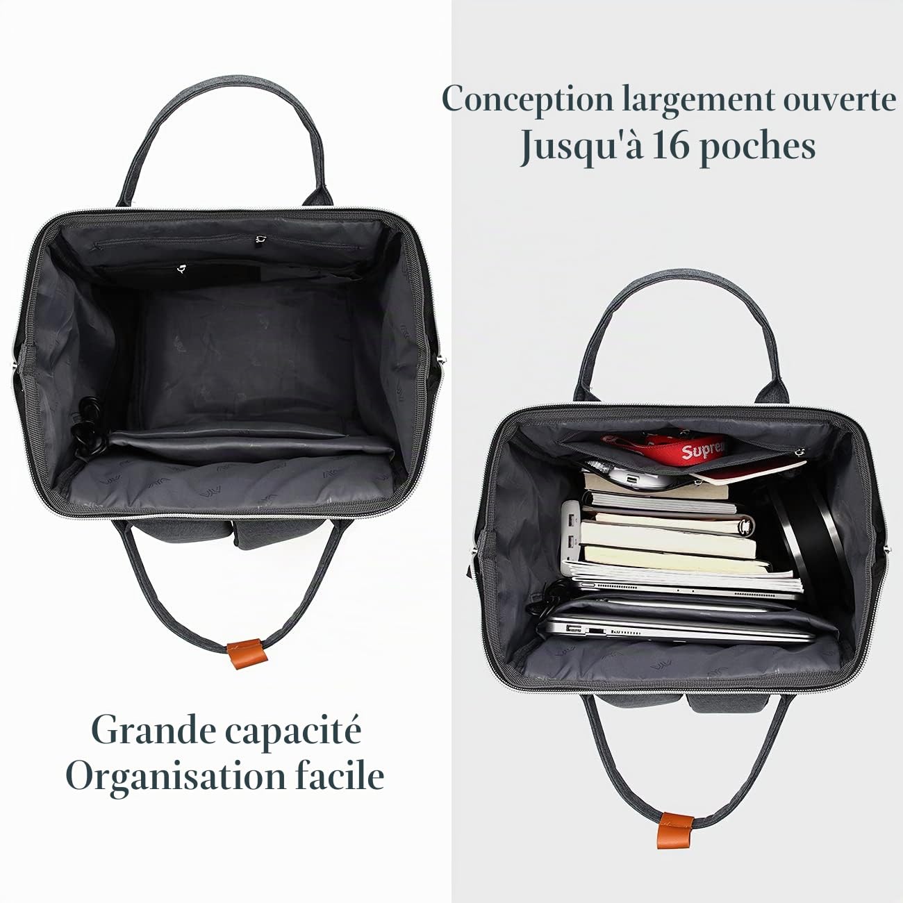 Sac à Dos Ordinateur Portable 15,6 Pouces, Sac à Dos Femme Avec Port de Chargement USB et Poche RFID Pour Collège,école,Travail,Voyage(Gris foncé)