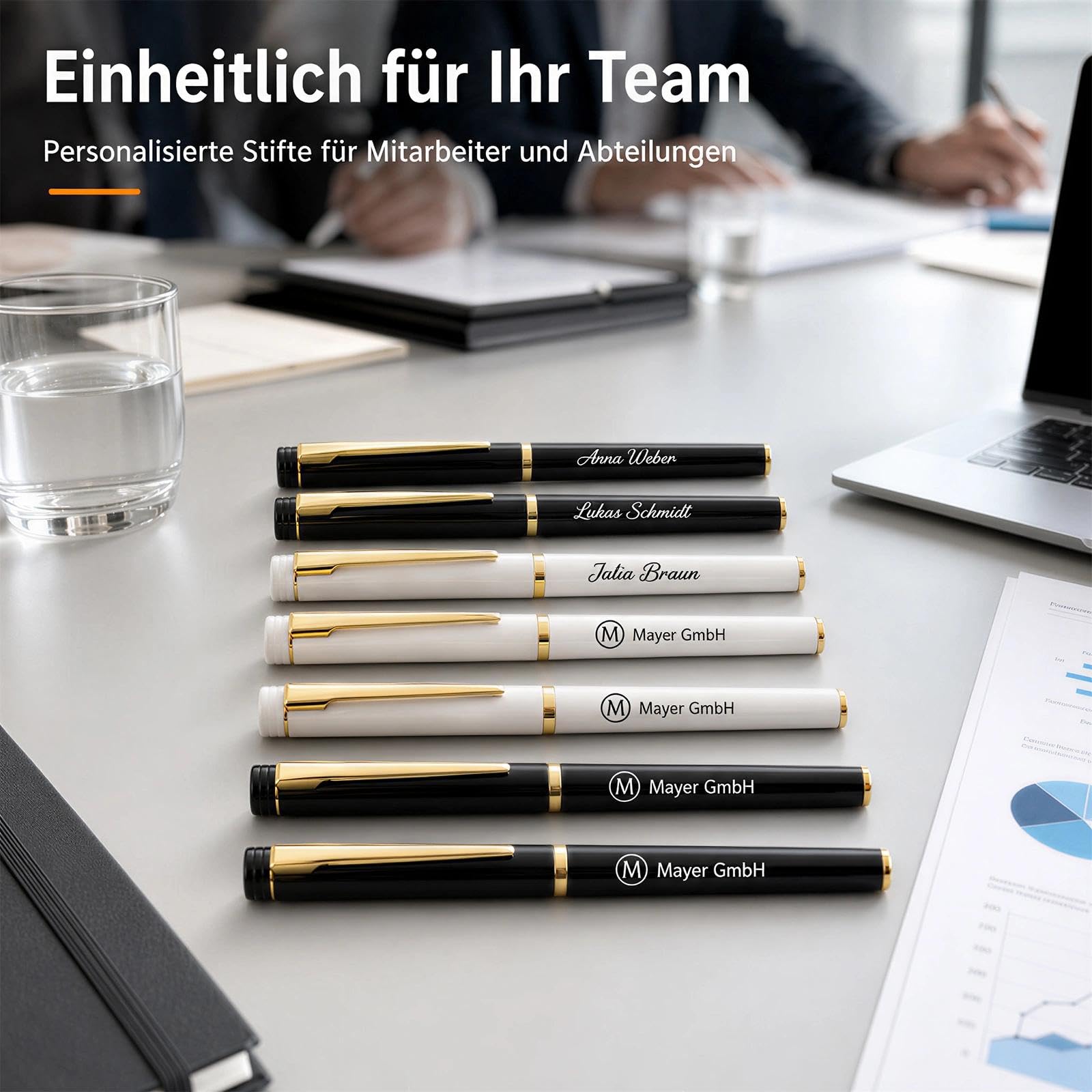 Personalisierter Kappenkugelschreiber mit Namen und Logo 50 Stück - Kugelschreibermine Schwarze - Personalisierte Geschenke Veranstaltung Büro Team