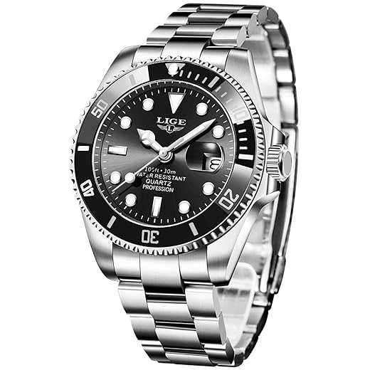 Relógio masculino de aço inoxidável da LIGE, relógio militar à prova d'água, esportivo, analógico, de quartzo, casual, para negócios, com calendário, relógios de pulso