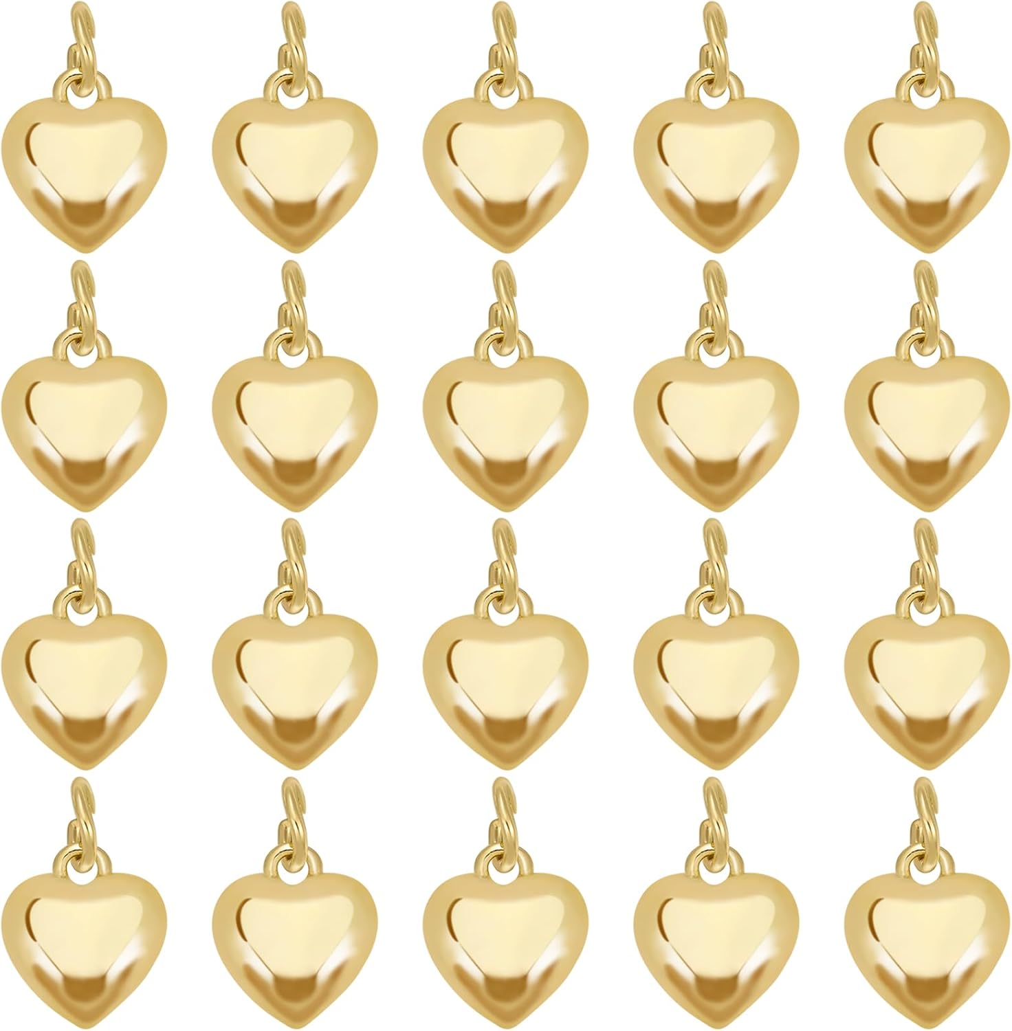 10/20/50pcs Real 18K Gold Plated Heart Charms Gold Heart Pendant Gold Filled Charms with Jump Ring for Jewelry Making Earrings Necklaces