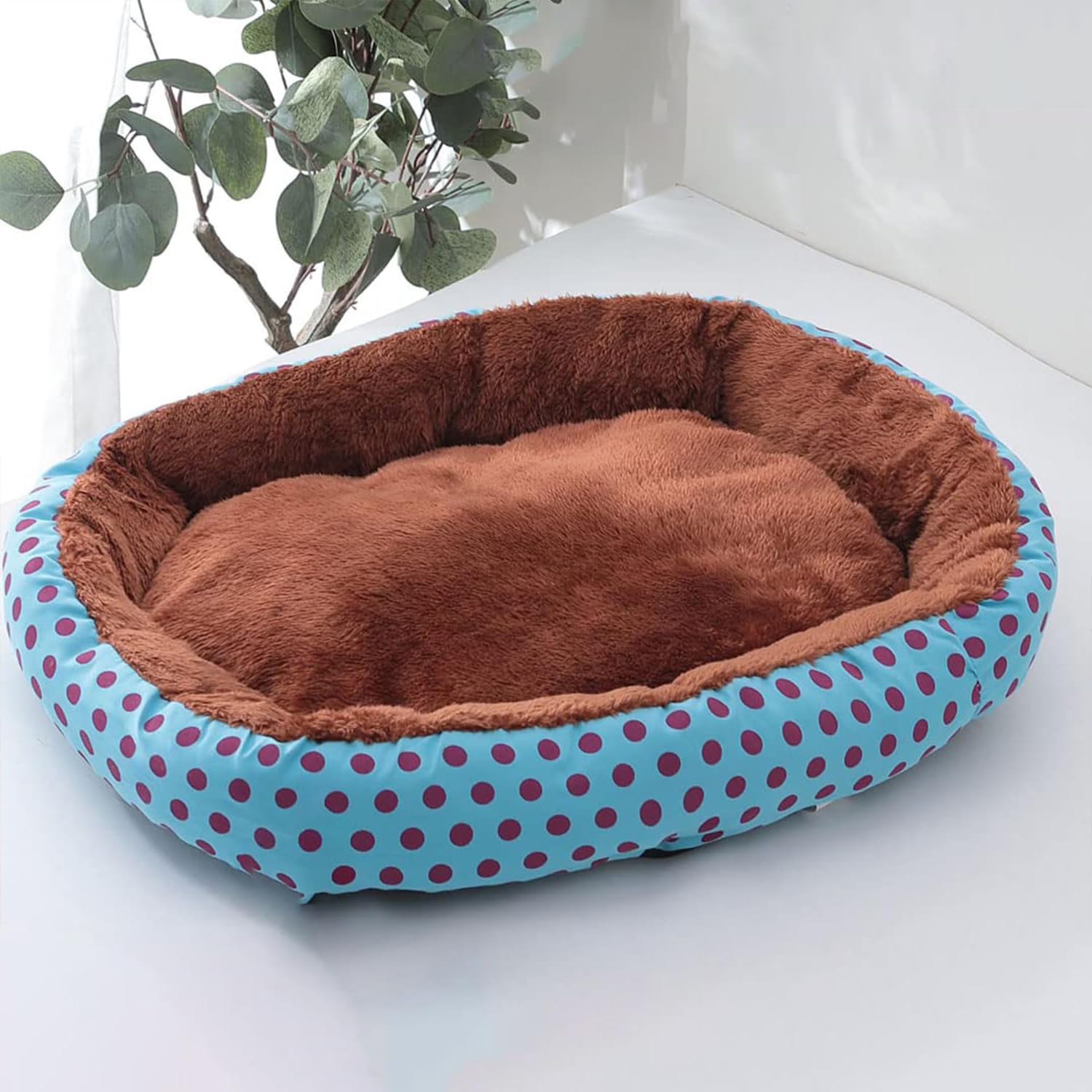 Heart Home Dog & Cat Bed|Soft Plush Top Pet Bed|Oxford Cloth With High-Quality Polyester Filling|Medium Washable Dog Bed|Circular Cat Bed With Rise-Edge Pillow|QY039BC-L|Blue & Coffee (B0CQXD6GFQ) Amazon Price History, Amazon Price Tracker