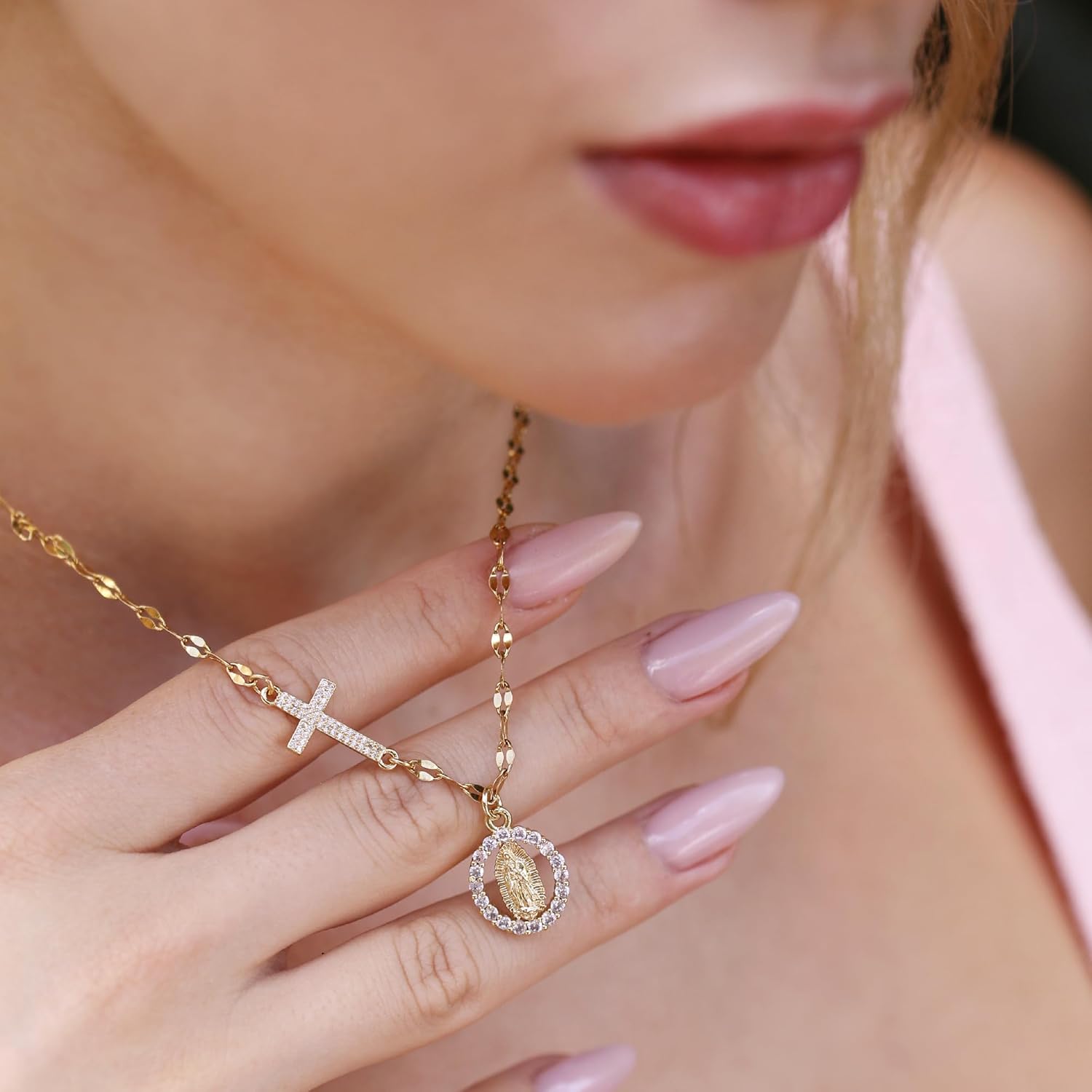 Lunatik Rosary Necklace for Women – Gold Cross Necklace in Stainless Steel with Virgin Mary Pendant, Christian Jewelry, Catholic Rosary Chain, Jesus Gifts - Image 3