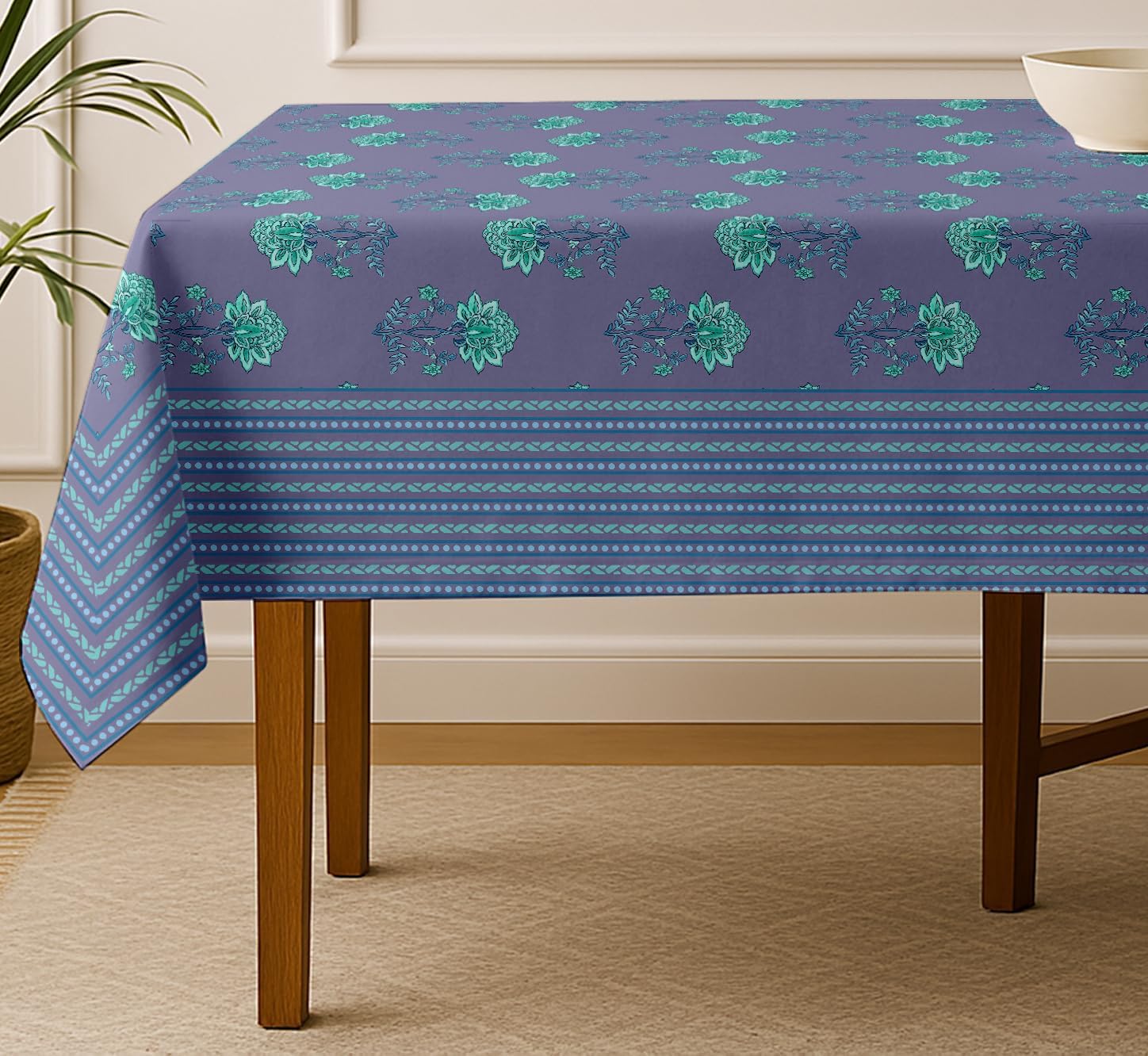 Floral Design Tablecloth- Purple 60x60 Inch Cotton Twill Dining Table Cover, Perfect for 4 Seater Tables, Durable, Protective & Washable, Ideal for Everyday Use, Occasions & Gathering