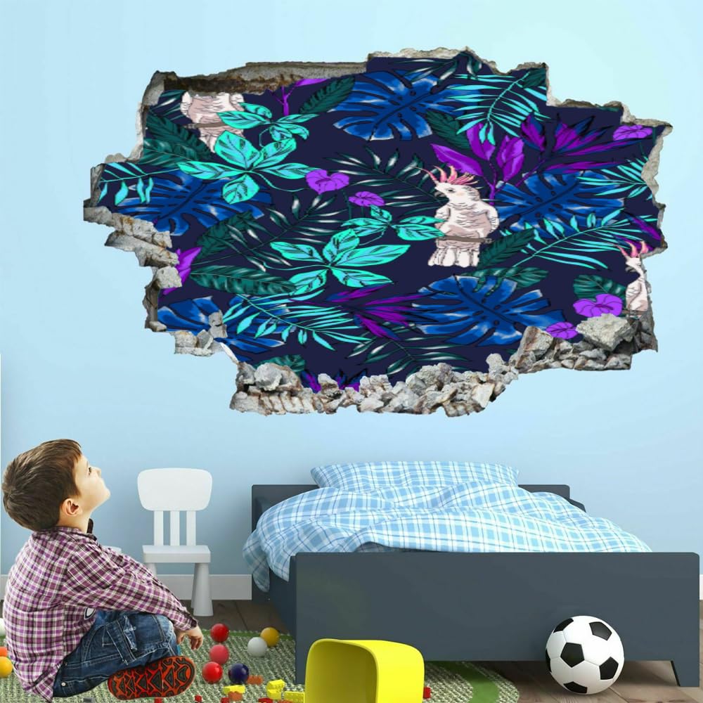 Pegatinas de pared rotas en 3D, mural de pared de hoja de palma, arte de pájaro, guardería, dormitorio infantil, sala de estar, fondo, calcomanía de pared, decoración extraíble para el hogar