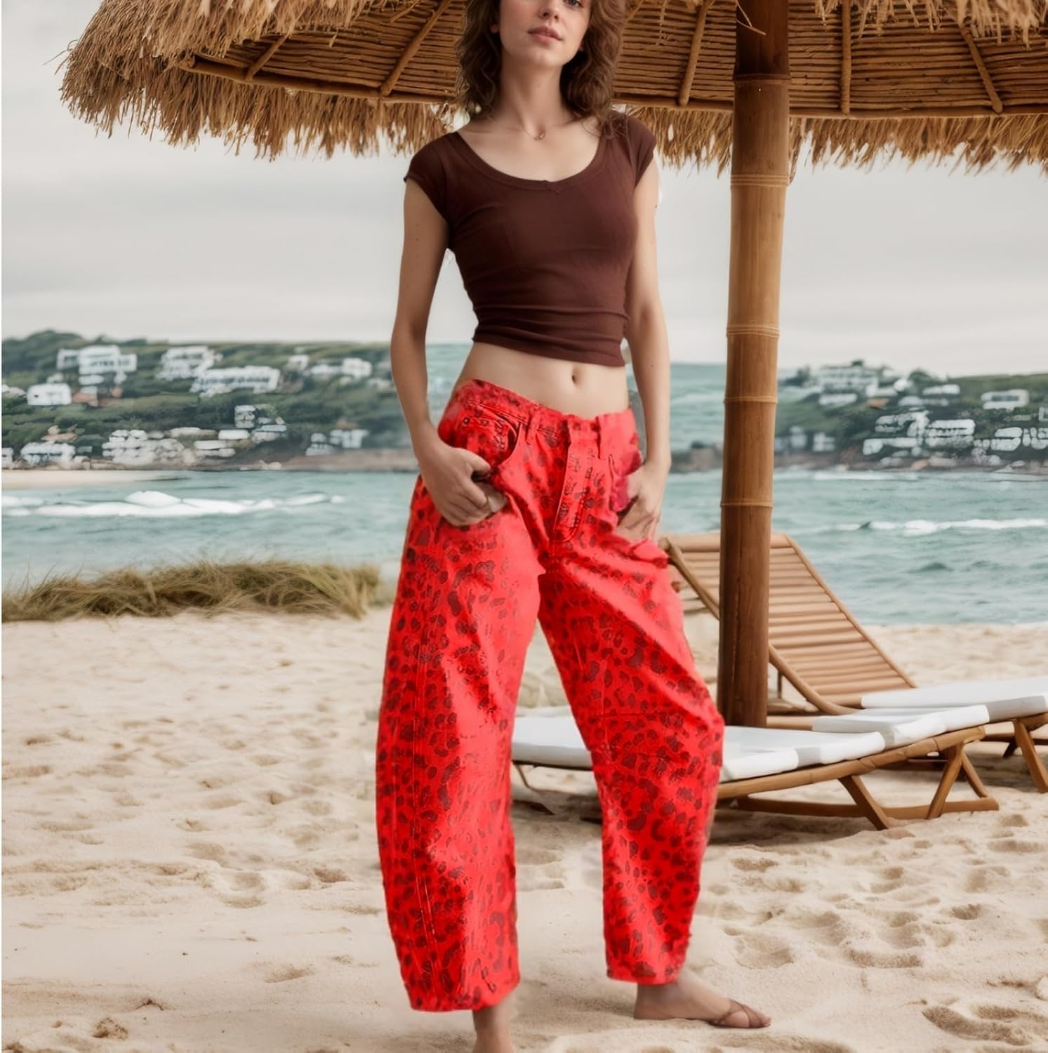 Leopard Pants Women Barrel Baggy Y2k Boyfriend Jeans Cheetah Print Jeans Mid Rise Embroidered Jean - Image 5