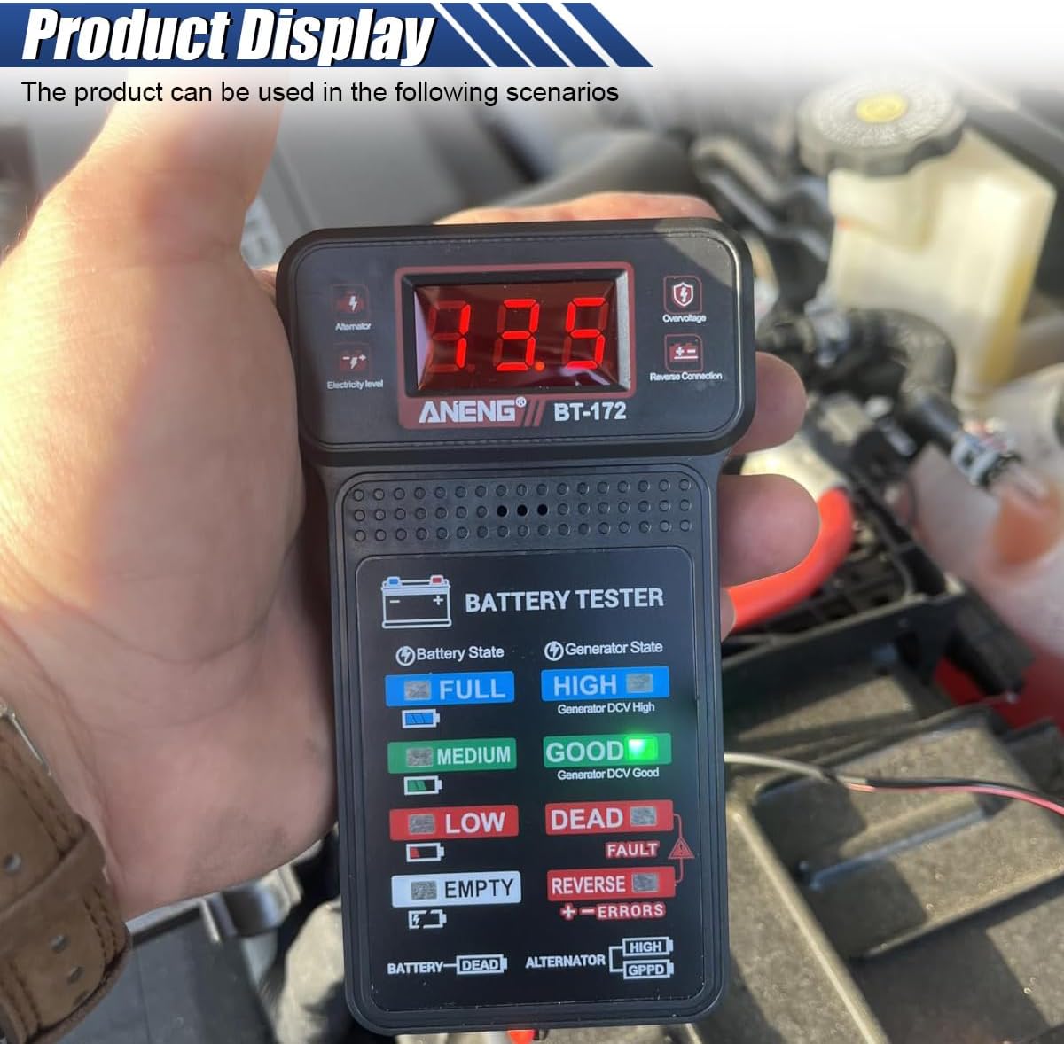 12V Car Battery Tester with LCD Screen & Indication, Universal Car Voltmeter & Alternator Charging System Analyzer, Fast Response Digital Battery Load Monitor Indicator for Vehicles