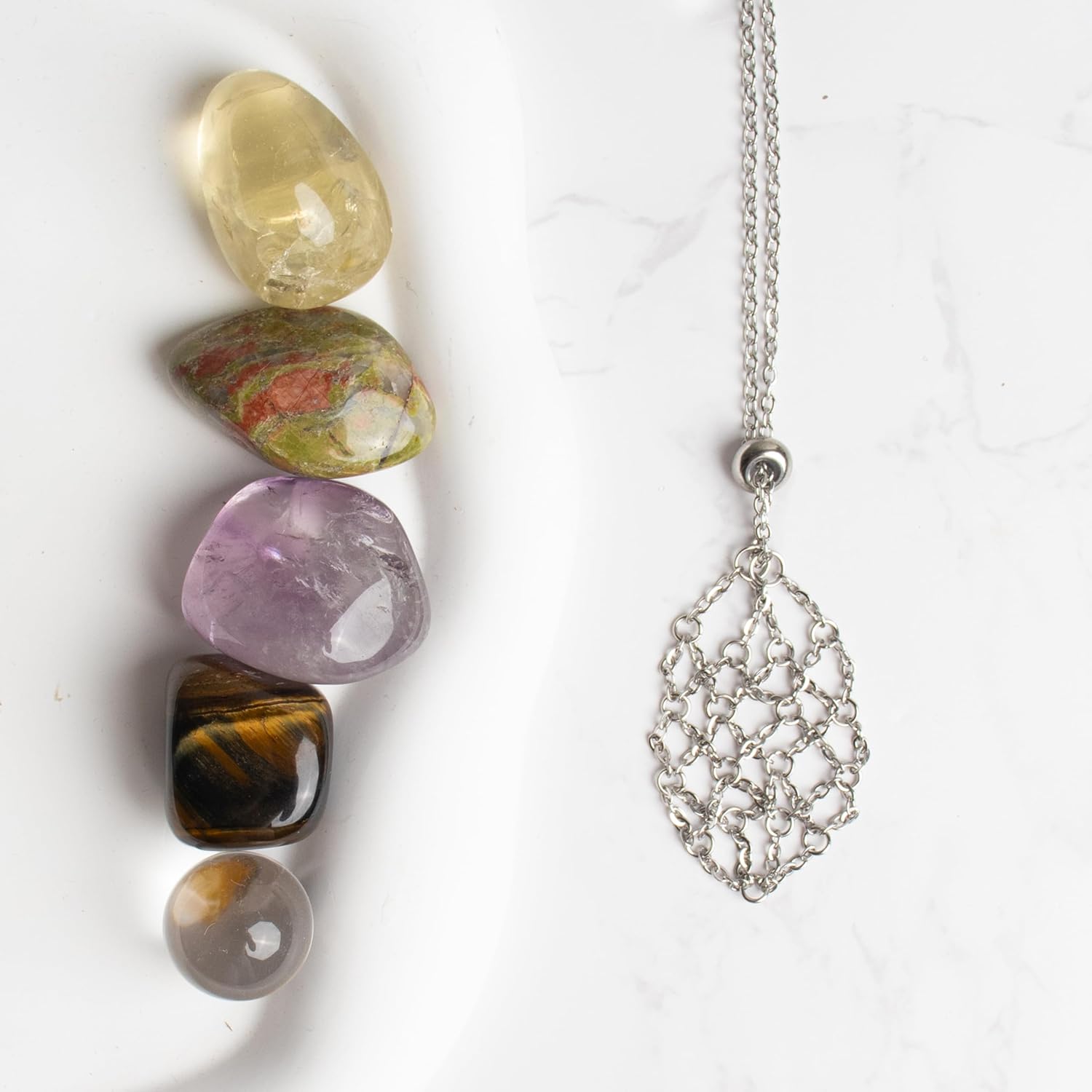 22Inch Stainless Steel Interchangeable Crystal Holder Necklace Chained GemStones Cage Necklace Trendy Pendant Necklace for Women Men Necklace Holder for Healing Crystal - Image 2