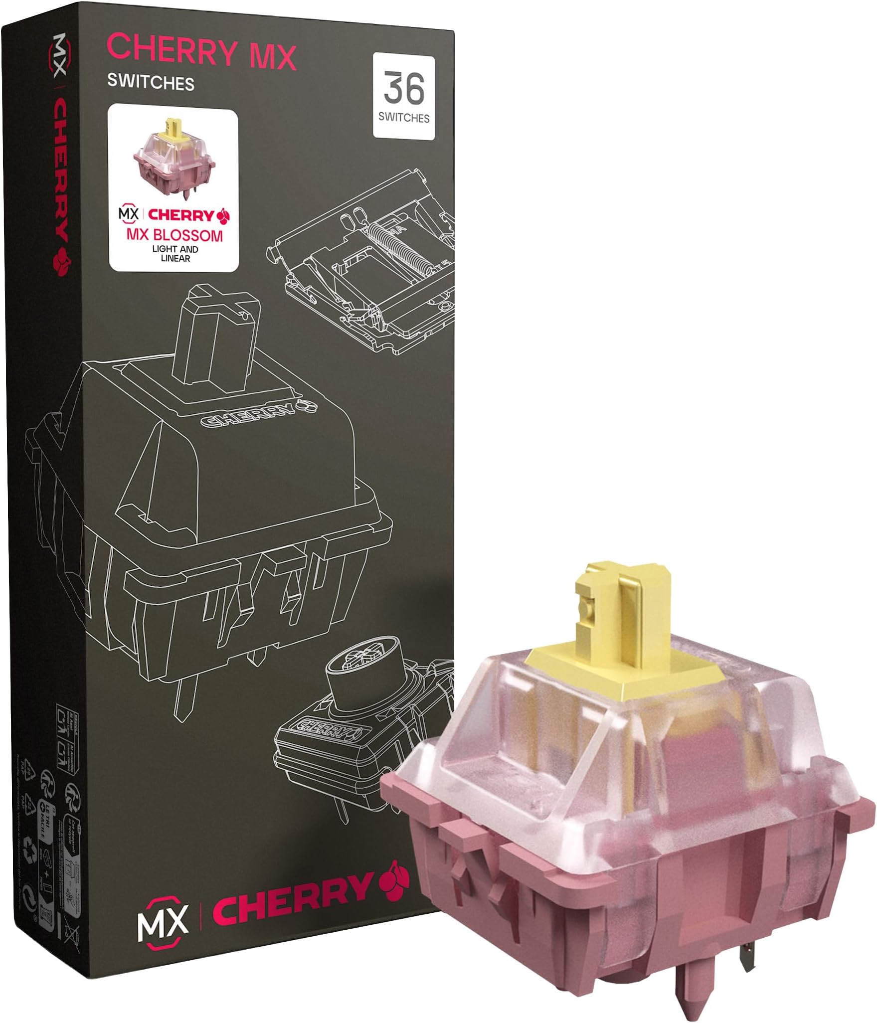 Cherry MX Blossom Switch Kit, 36 Mechanical Keyboard Switches, for DIY, Hot Swap or Gaming Keyboard, Linear Switch with No Click, Feather-Light & Direct