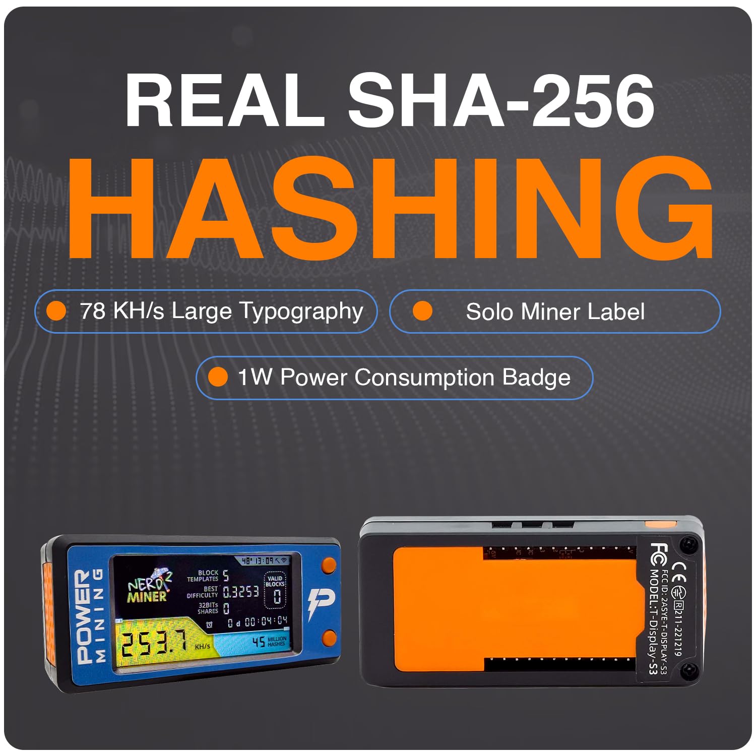 POWER MINING NerdMiner V2 Open Source Bitcoin Miner – 78KH/s ESP32-S3 dual-core LX7 Solo BTC Miner mit 1,9" LCD Farbdisplay, 1W Stromverbrauch, WLAN 2,4GHz, USB-C Lern- & Entwicklergerät - 3