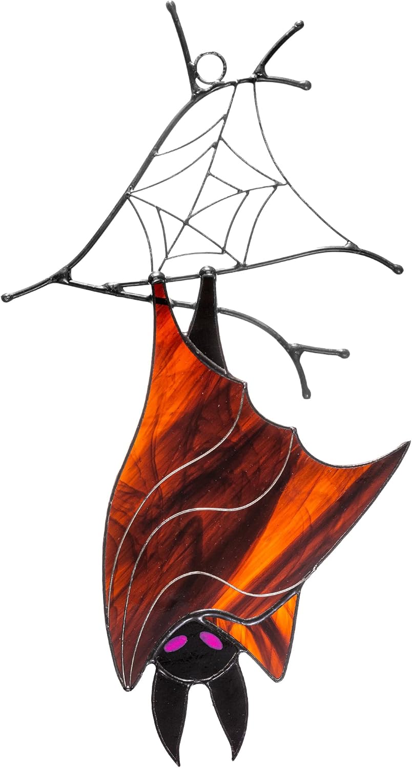 Bat Suncatcher for Window – Handmade Goth Decor for Home – Halloween Stained Glass Adornment – Spooky Bat Decor for Halloween Celebrations
