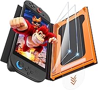 Vista 1 de OMOTON Paquete de 2 protectores de pantalla para Nintendo Switch 2 [actualización 2025] con bandeja de alineación de fácil ajuste, accesorios