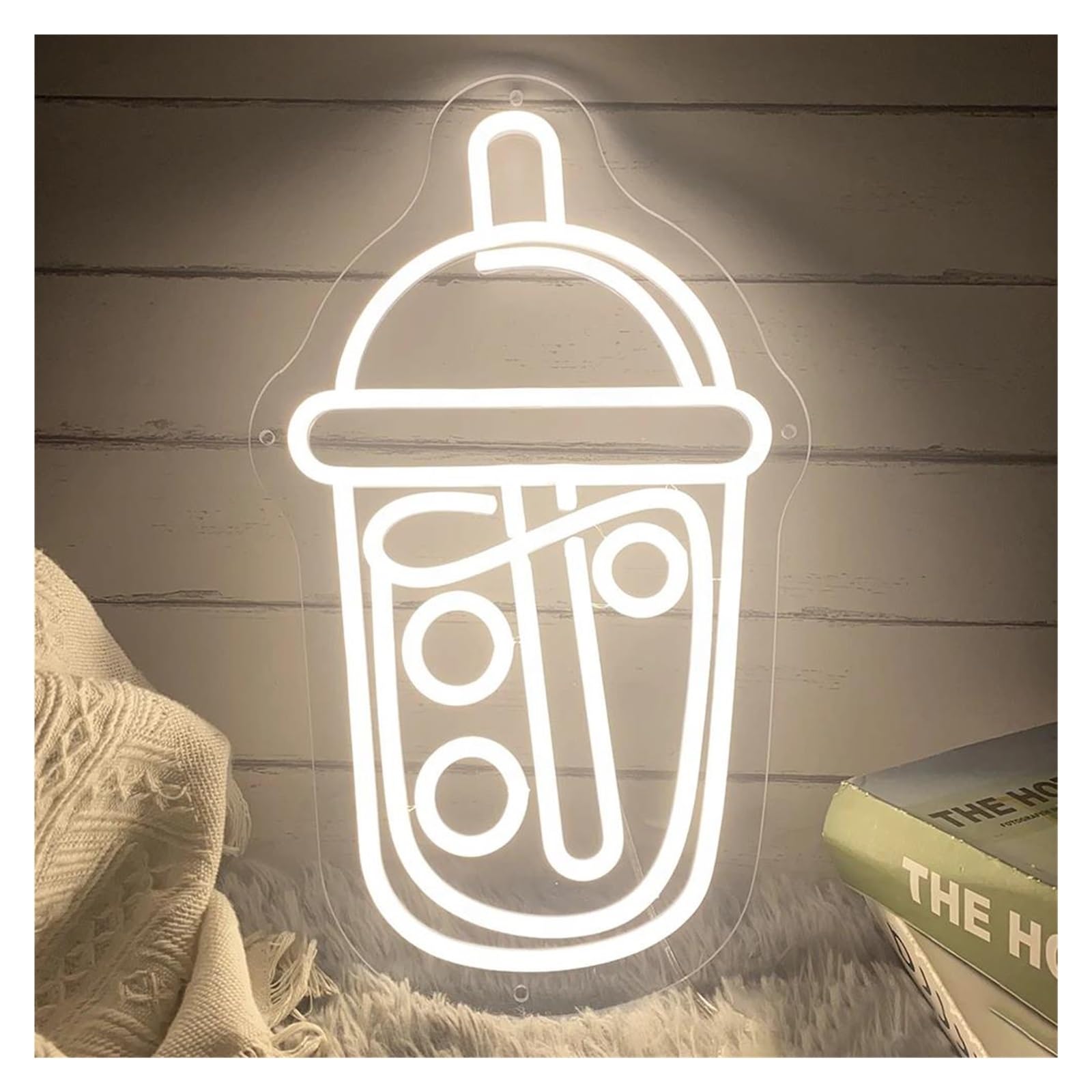 SHOUXI Sign Lamp Milk Tea Cup Neon Sign for Room Decor Mall Store Neon Hang Wall Decoration 45cm(B)