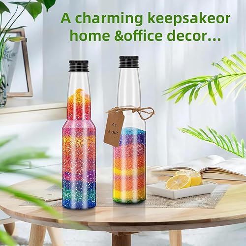 Miniatura 5 de 24 botellas vacías de plástico de 5.6 onzas de altura fina con cubierta de sello de metal negro, recipientes para botellas de mensajes de deseos,