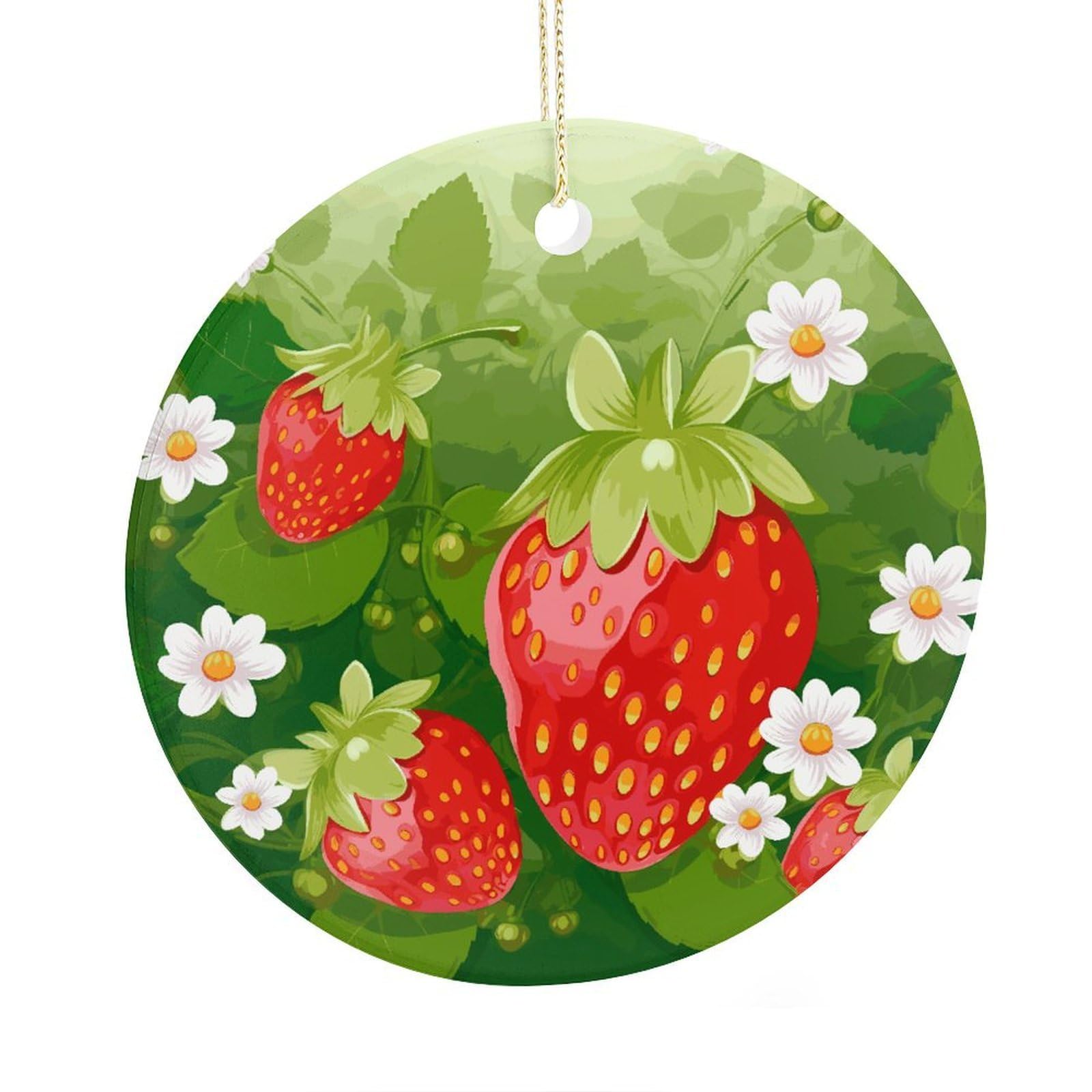 Adfgyerh Style Strawberry And Flower Ceramic Circular Pendant,2.9 Inch，Hanging Ornament，Gift Exchange Idea Round Ceramic Ornament,For Mom And Daughter，For Home Indoor Outdoor Decor.