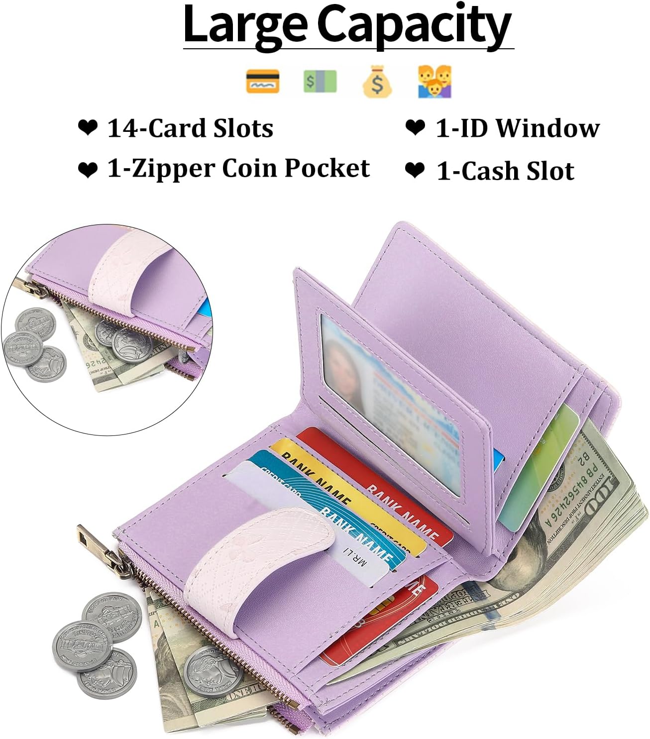 GAEKEAO Small Wallets for Women Leather RFID Blocking Bifold Zipper Pocket Wallet Card Case Purse with ID Window - Image 6